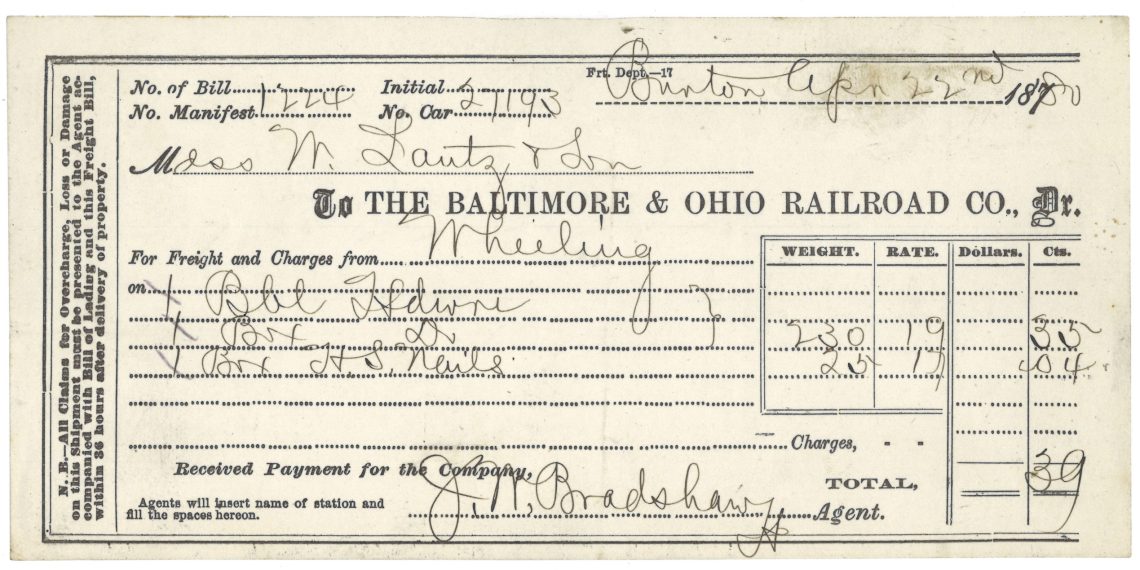Greene Artifacts: B&O Railroad Receipt