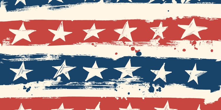 Grunge American flag pattern with stars and stripes symbolizing 250th anniversary of US Independence Day celebration in 2026.