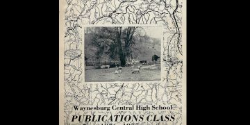 The cover of the 1976 to 1977 Backroads publication features a Greene County map surrounding a black and white photo of sheep grazing in a rural field.