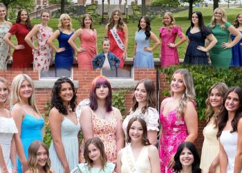 A composite image shows the 2026 Pennsylvania Bituminous Coal Queen candidates and the 2026 Miss Rain Day candidates posing together outdoors at Waynesburg University and The Denny House.