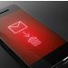 Angled smartphone with a glowing red screen showing an envelope icon, downward arrow, and trash bin symbol.