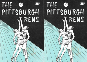 Side-by-side duplicate covers of “The Pittsburgh Rens” showing two basketball players jumping for a ball under the title and a 25 cent price.