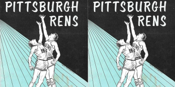Side-by-side duplicate covers of “The Pittsburgh Rens” showing two basketball players jumping for a ball under the title and a 25 cent price.