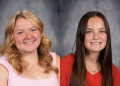 Side-by-side portraits of Waynesburg Central High School students Chatham Knight, wearing a light pink top, and Lelia McCollum, wearing a red sweater.