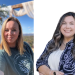 Side-by-side portraits of West Greene High School agriculture teachers Annaliese Yost, wearing a green T-shirt, and Lyndsey Garrett, wearing a blue patterned cardigan.