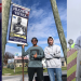 A collage of Hometown Heroes military banners honoring Julia Kostak Plasko, Frank R. Vavrek, and Fred Clark, Sr., alongside community members helping display the banners.